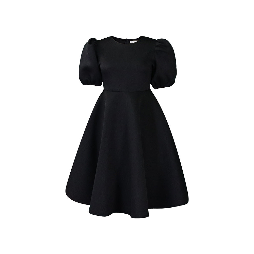 Round Neck Puff Sleeve A-line Dress