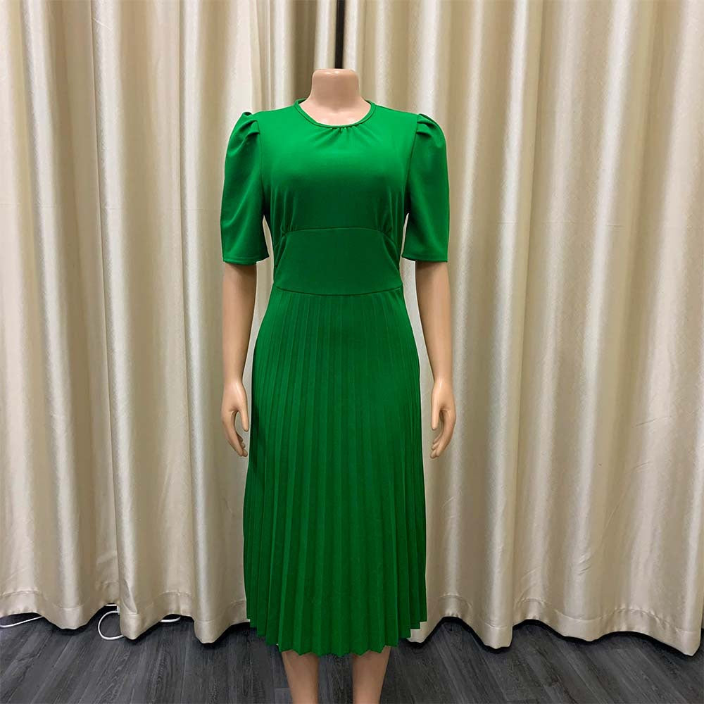 Short Sleeve Slim Pleated Dress