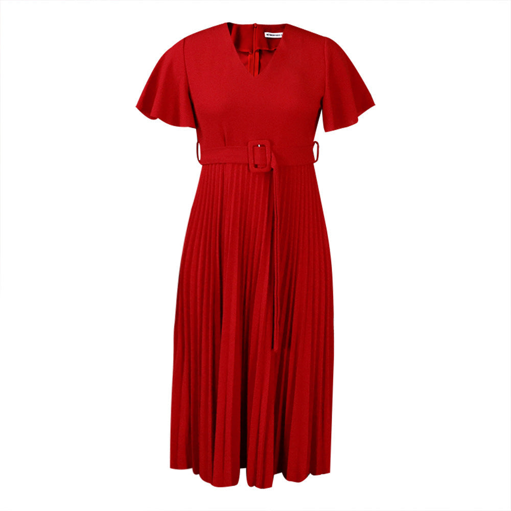 Casual Ruffle Sleeve Pleated Dress