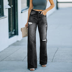 Fashion Ripped Slim Wide Leg Jeans