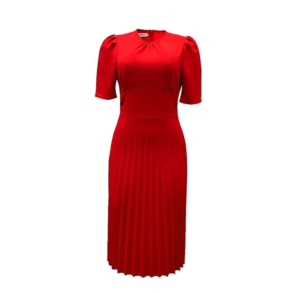 Short Sleeve Slim Pleated Dress