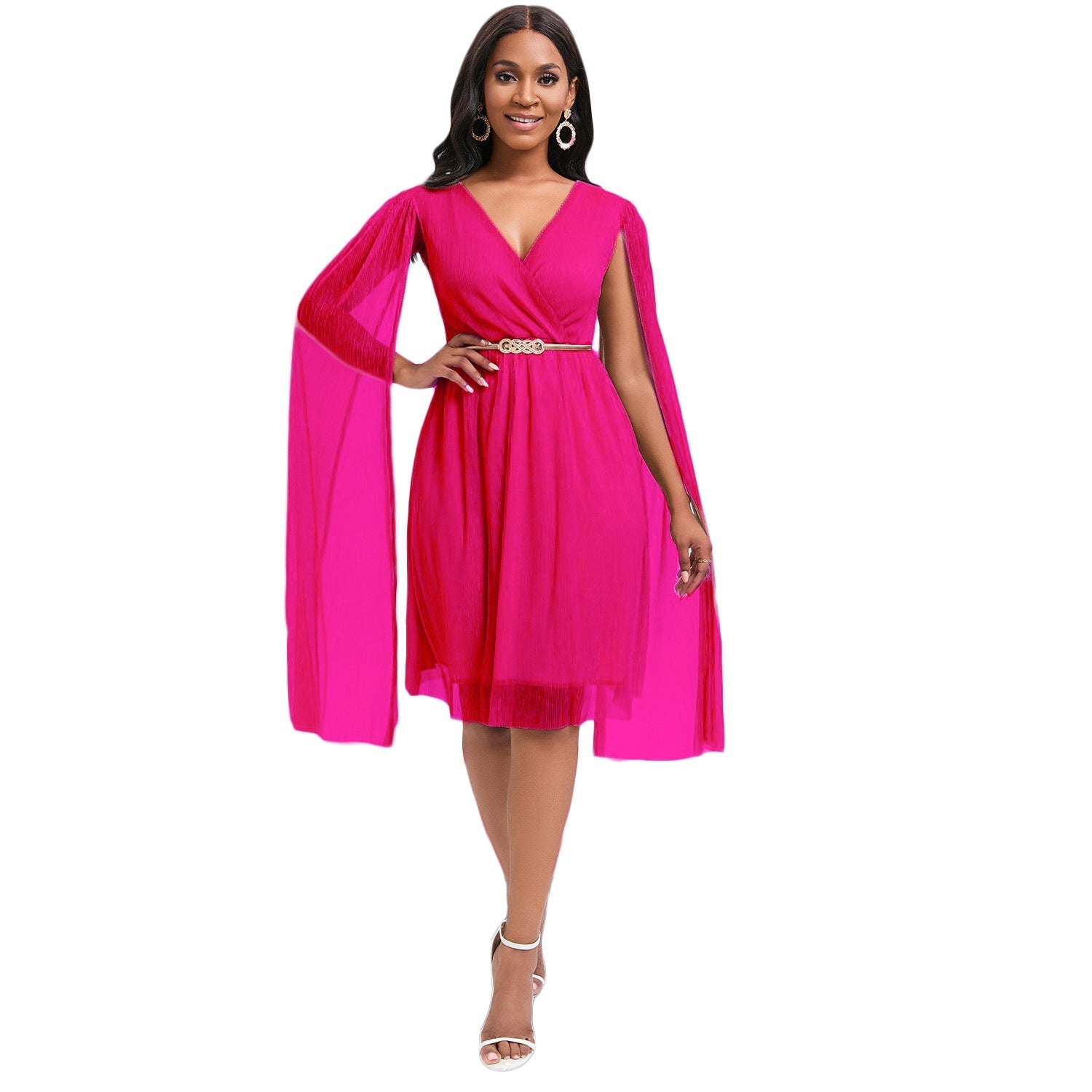 V Neck Cape Slim Dress