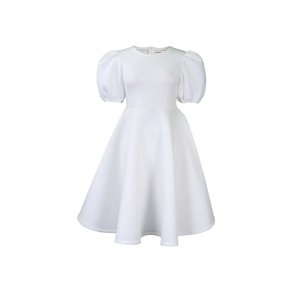 Round Neck Puff Sleeve A-line Dress