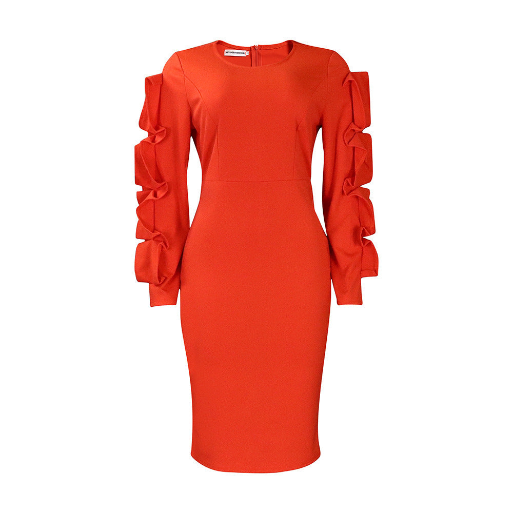 Round Neck Slim Wrap Hip Dress