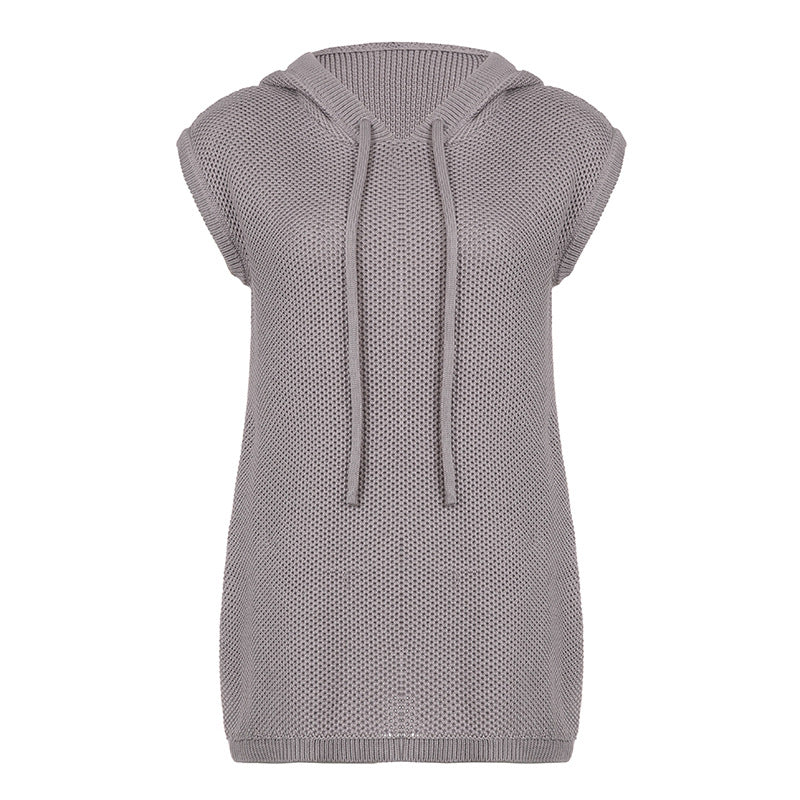 Knit Drawstring Loose Hoodie