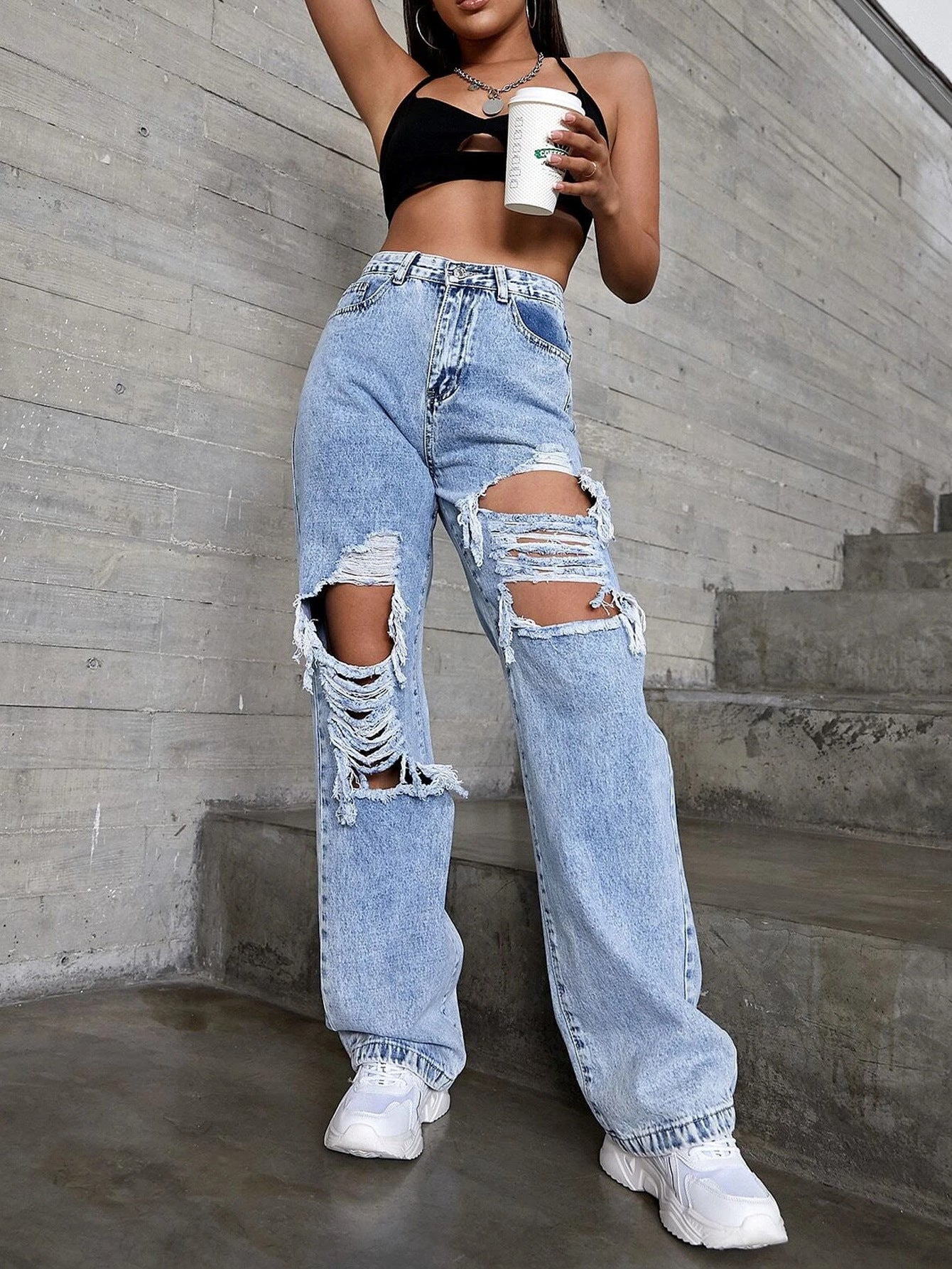 High Waisted Ripped Jeans