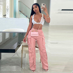 High Waist PU Leather Straight Pants