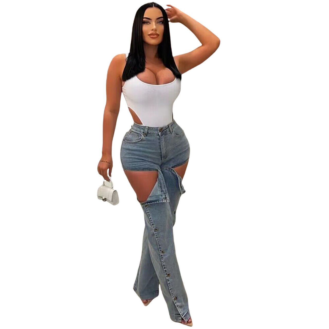 Hollow Out Slit Casual Jeans