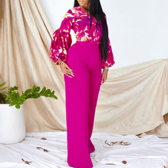 Print Top Wide leg Pants 2 Piece Set