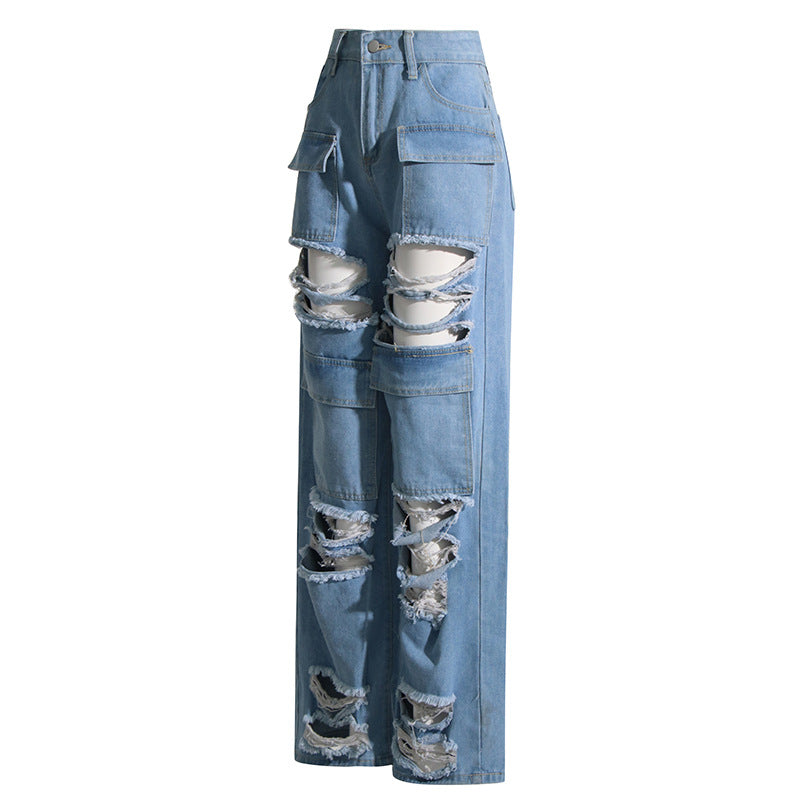 Retro High Waist Ripped Jeans