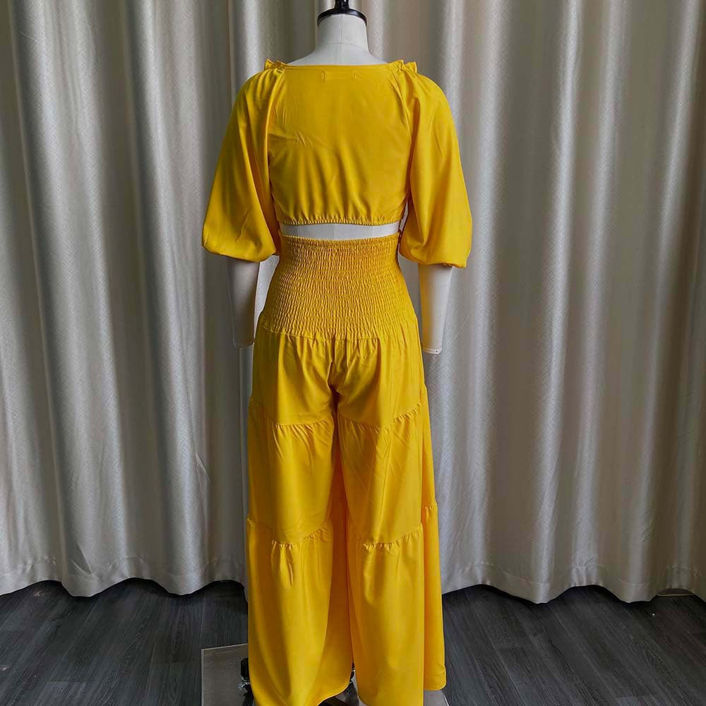 Chest-wrap Tops Wide Leg pants Set