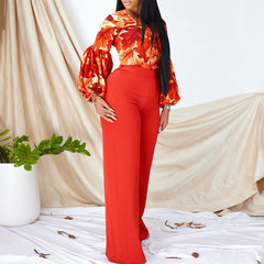 Print Top Wide leg Pants 2 Piece Set