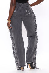 Tassel Ripped Denim Wide Leg Jeans