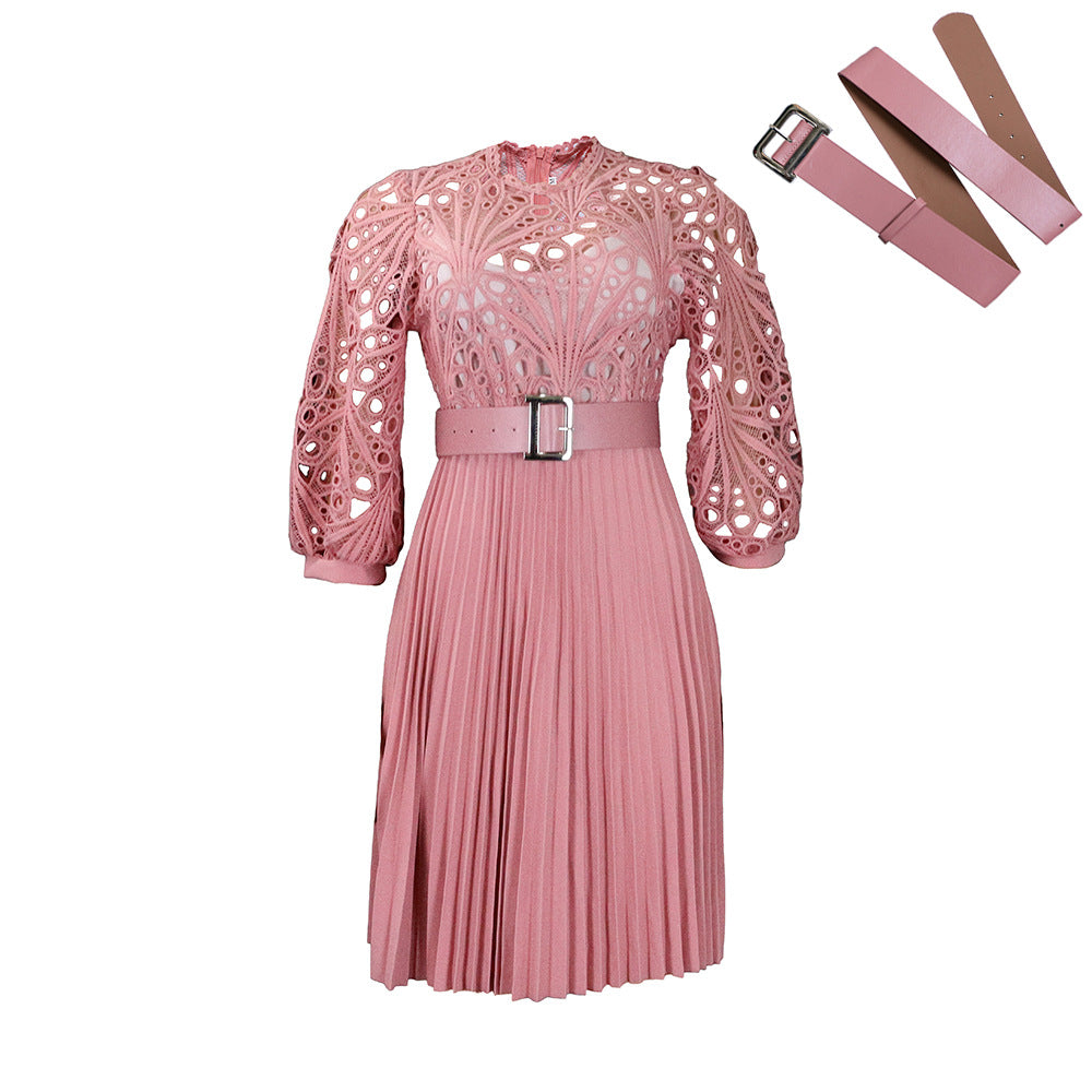 Lace Hollow out Pleated Dress