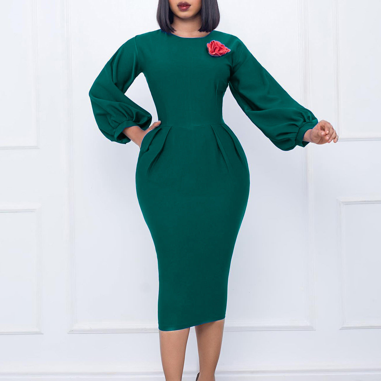 Long Sleeves Slim Wrap Hip Dress