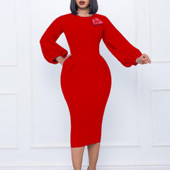 Long Sleeves Slim Wrap Hip Dress