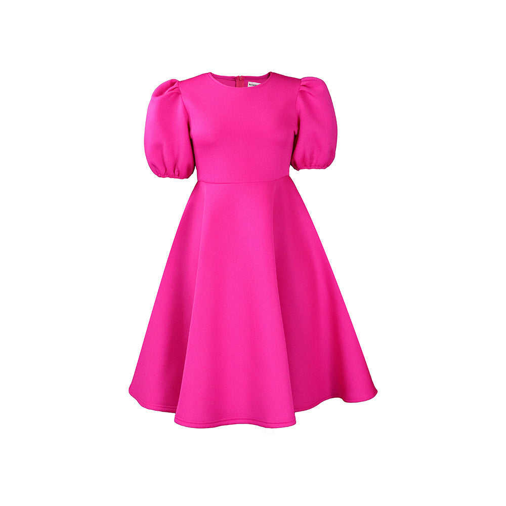 Round Neck Puff Sleeve A-line Dress