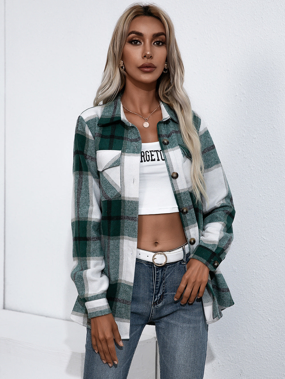 Casual Plaid Printed Jacket Coat