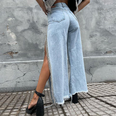 High Waist Slit Tassels Jeans