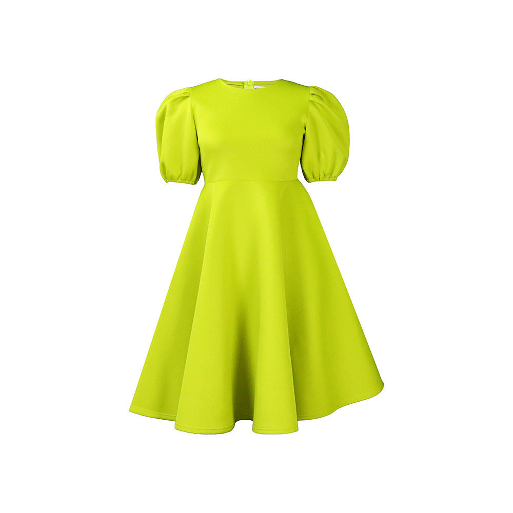 Round Neck Puff Sleeve A-line Dress