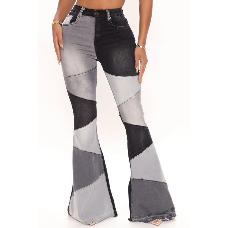 Denim Patchwork Wide-Leg Jeans