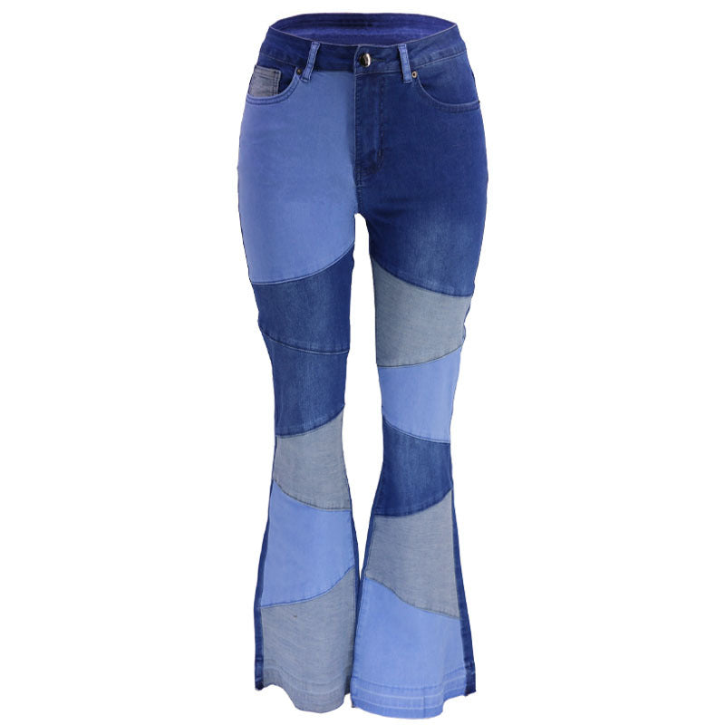 Denim Patchwork Wide-Leg Jeans