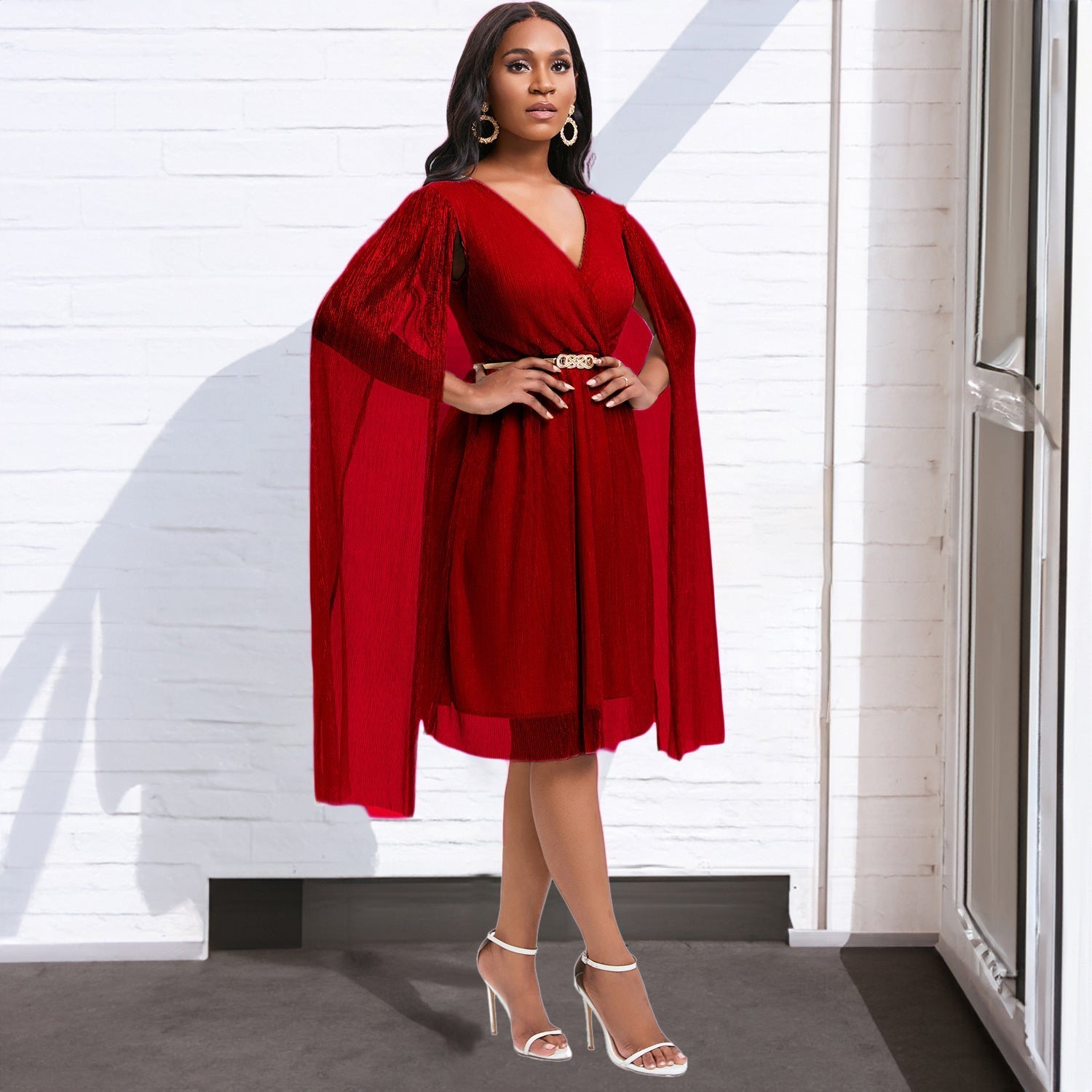 V Neck Cape Slim Dress