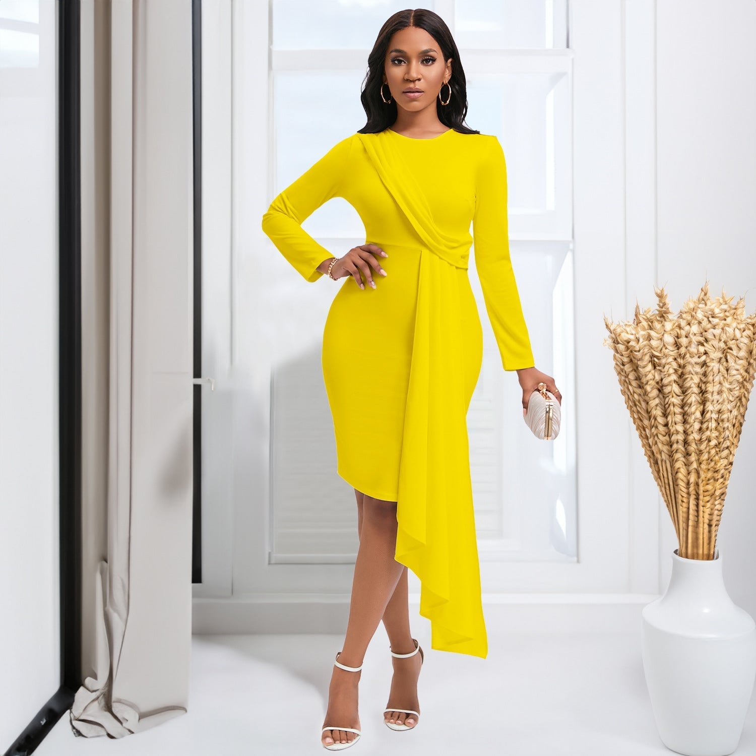 Long Sleeve Slim Midi Dress