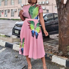 Print T-shirt Pleated Skirt Set