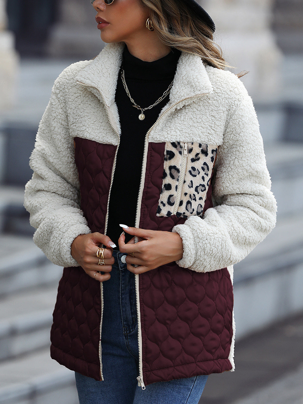 Double-faced Pile Patchwork Coat