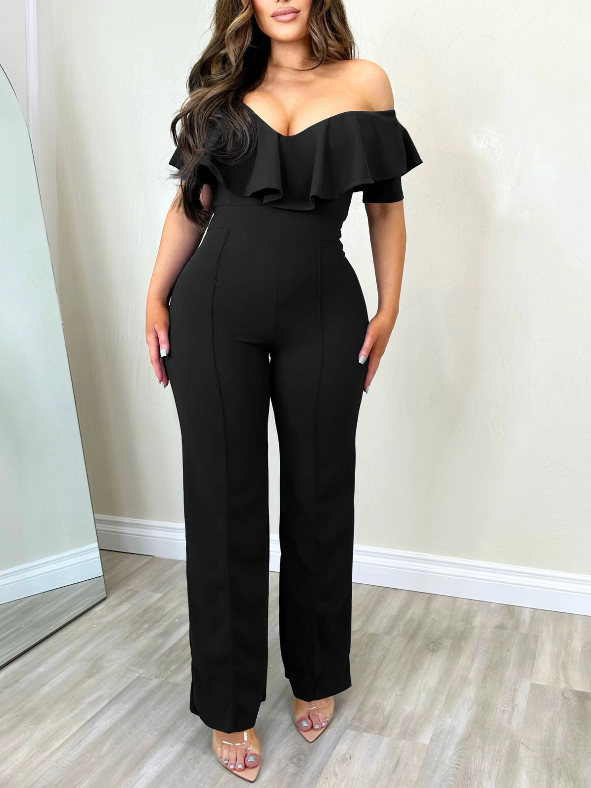 V-neck Ruffles Slim Jumpsuit