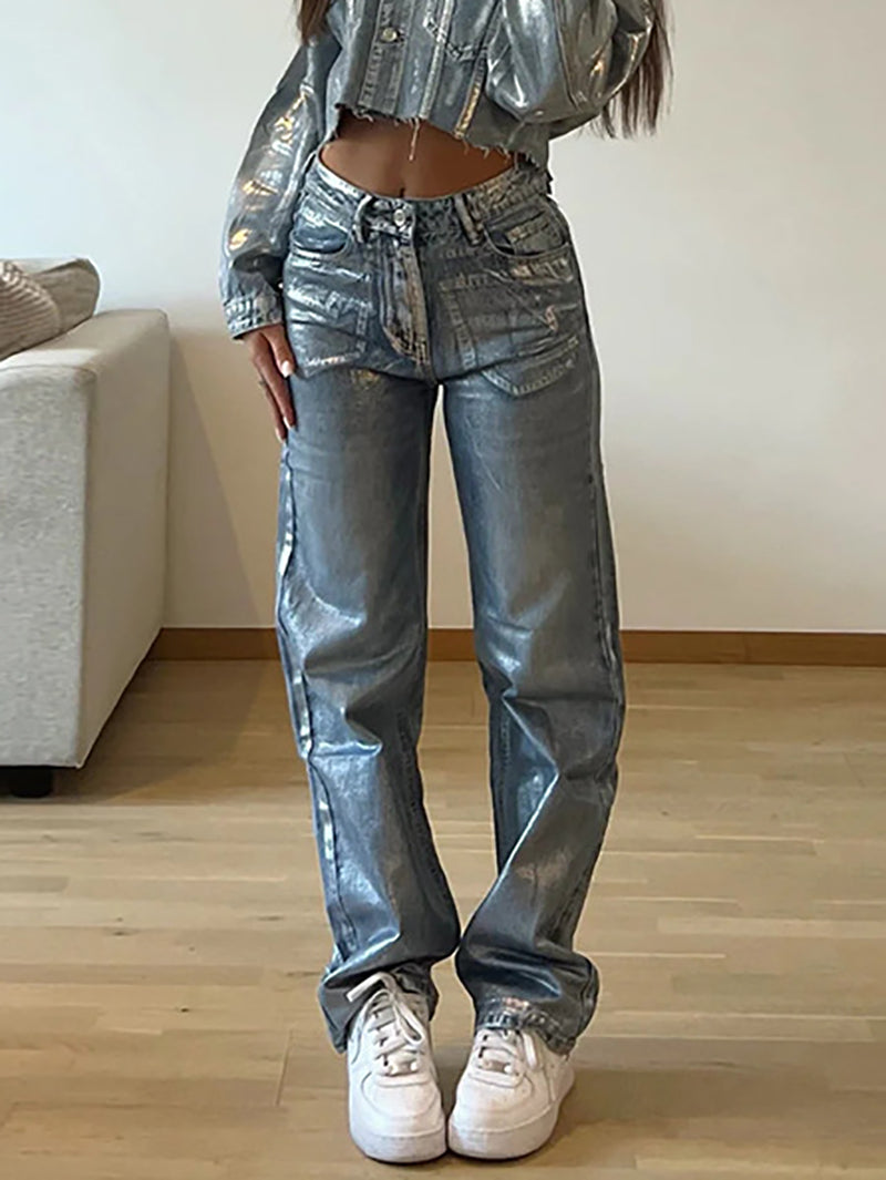 Vintage Print Casual Jeans