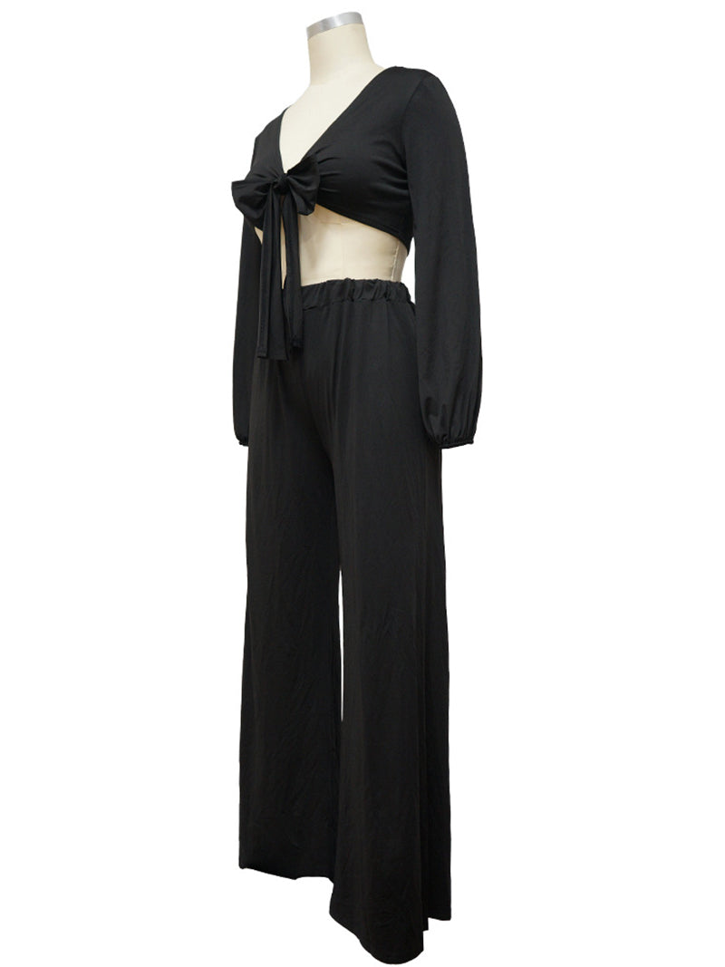 Bandage Crop top Wide-leg Pants Suit