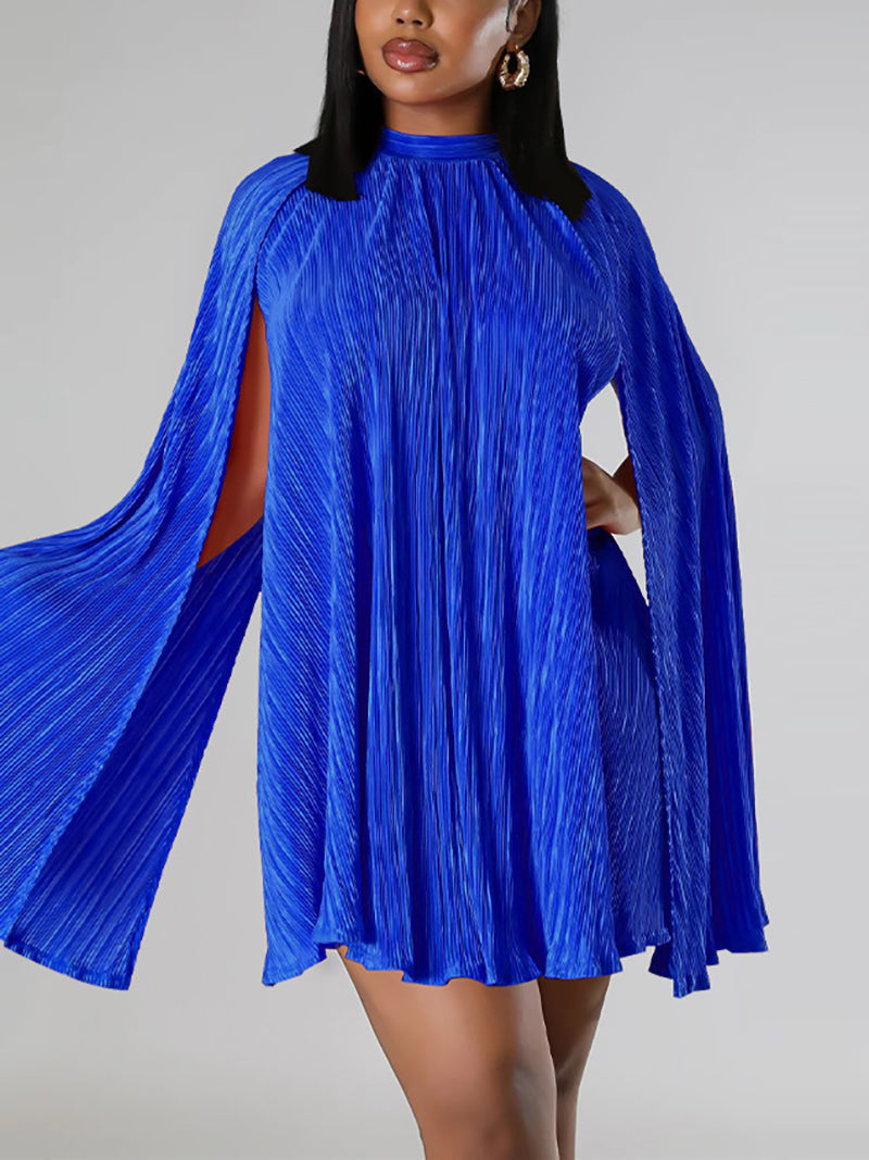 Solid Color Pleat Shawl Dress