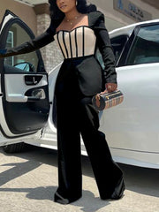 Long Sleeve Slim Wide-leg Jumpsuit