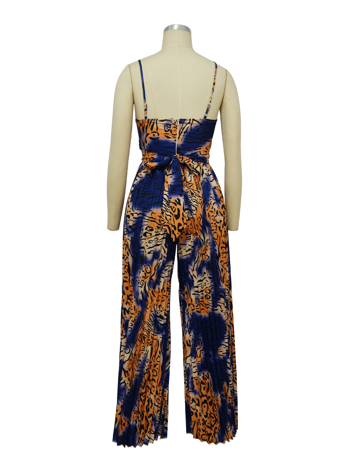 Print Suspenders Pleat Wide leg Jumpsuit