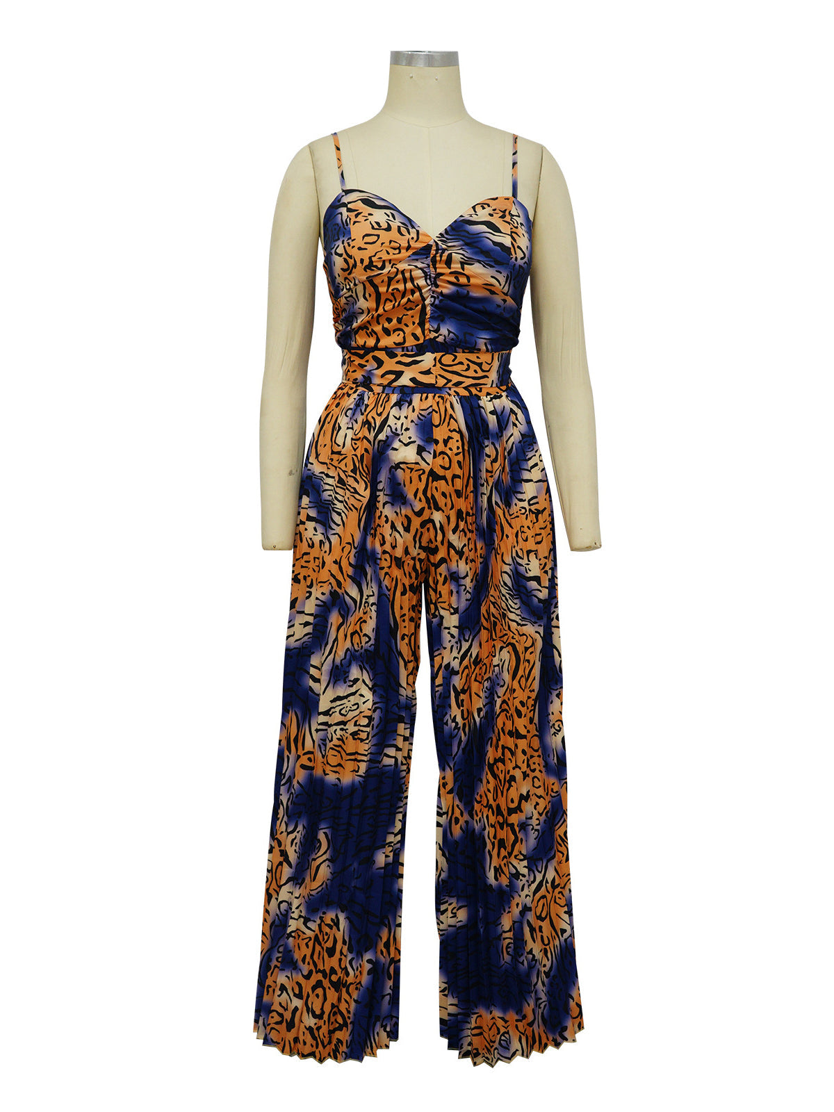 Print Suspenders Pleat Wide leg Jumpsuit