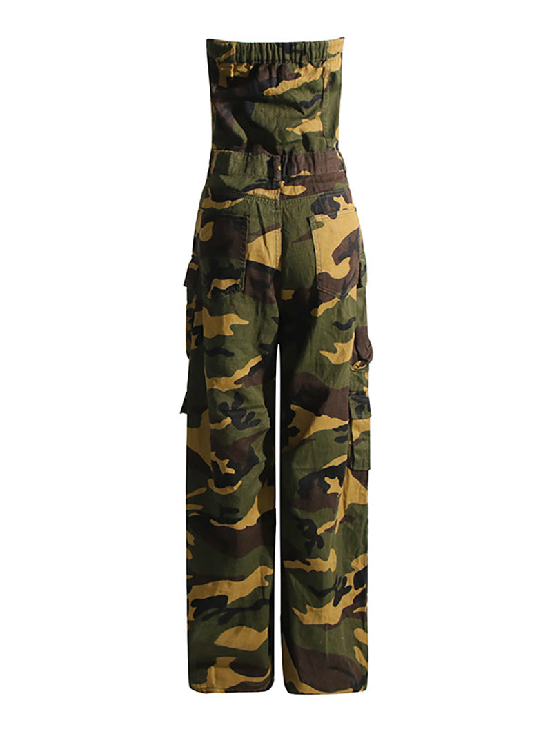 Sexy Camo Strapless Slim Jumpsuit