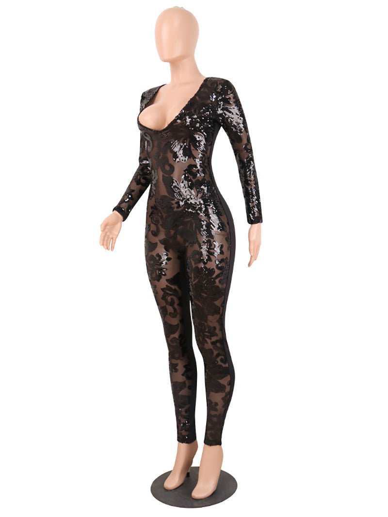 Sequin See-through Club Jumpsuit