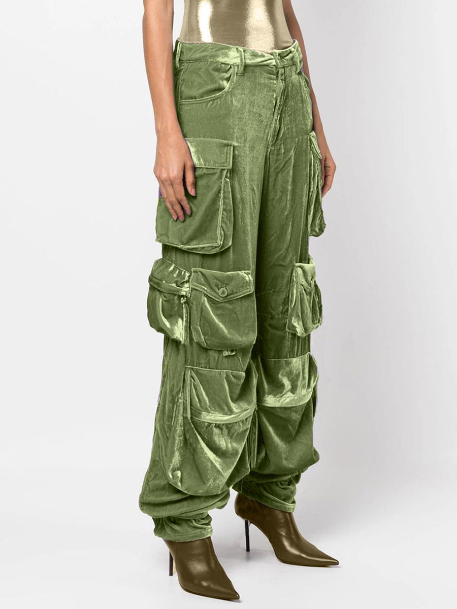 Casual Velour Multi-pocket Pants