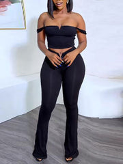 Crop Top Flared Trousers Casual Set