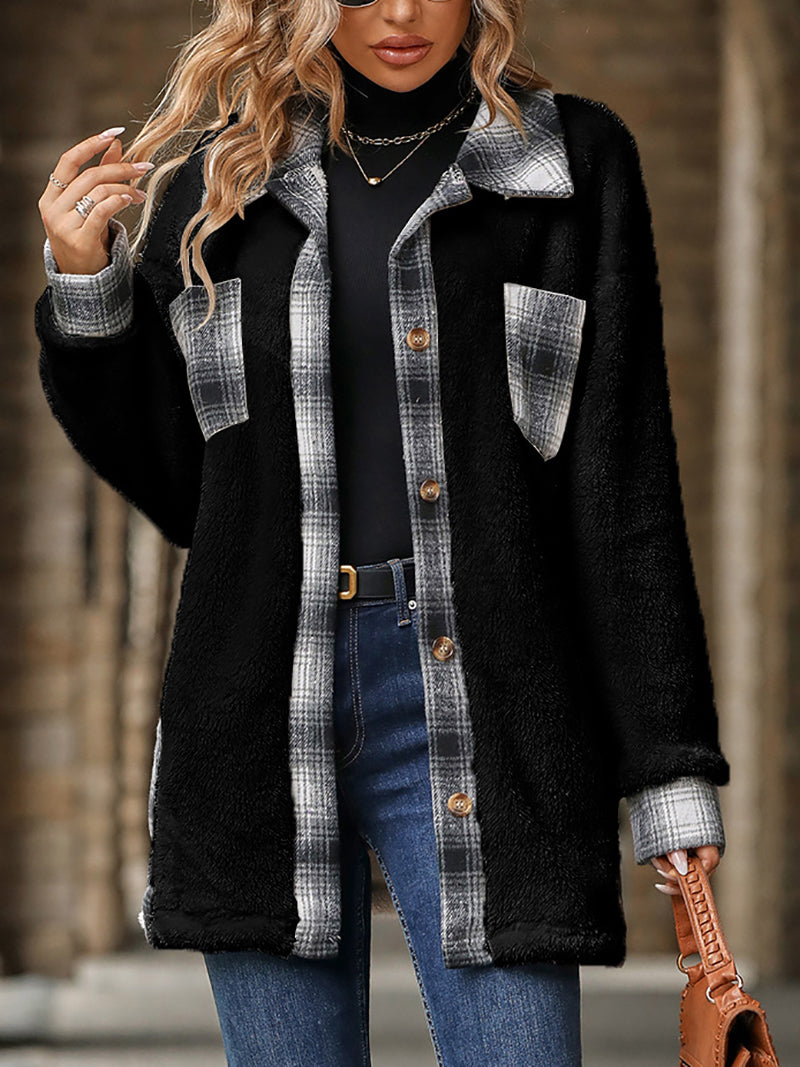 Single-breasted Plaid Jacket Coat