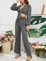 Bandage Crop top Slim Trousers Suit