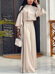 High Collar Top Wide-leg Pants Casual Suit