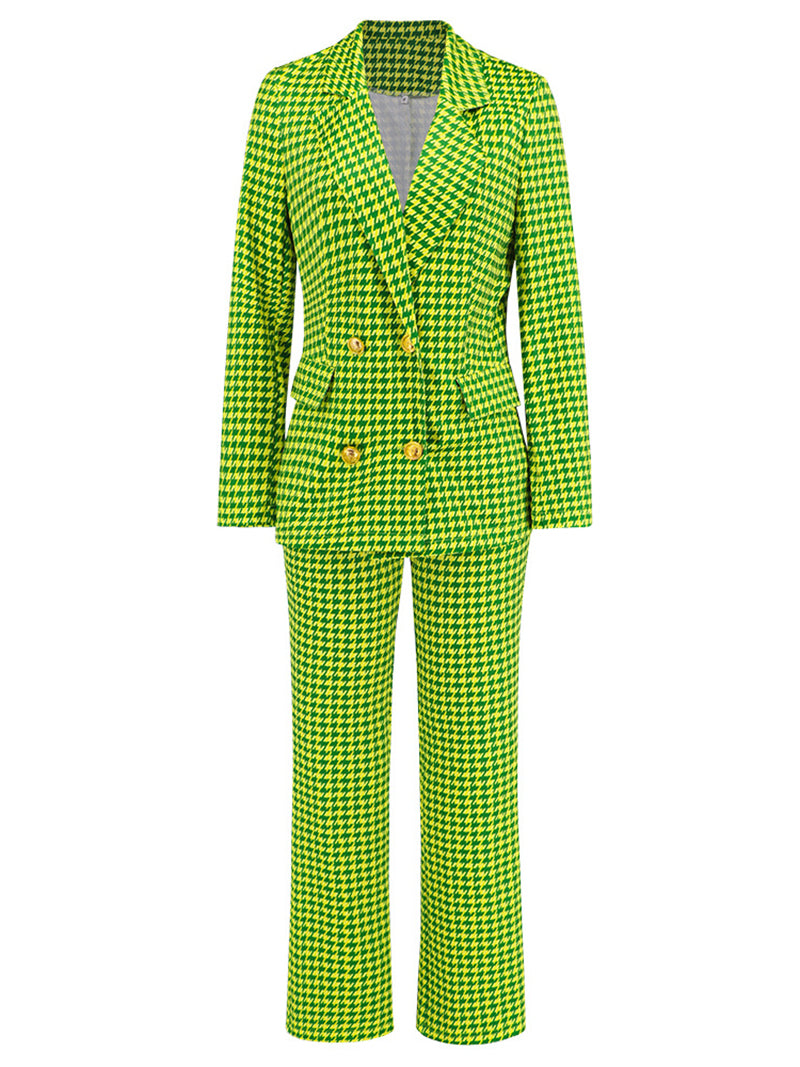 Houndstooth Suit Jacket Trousers Set