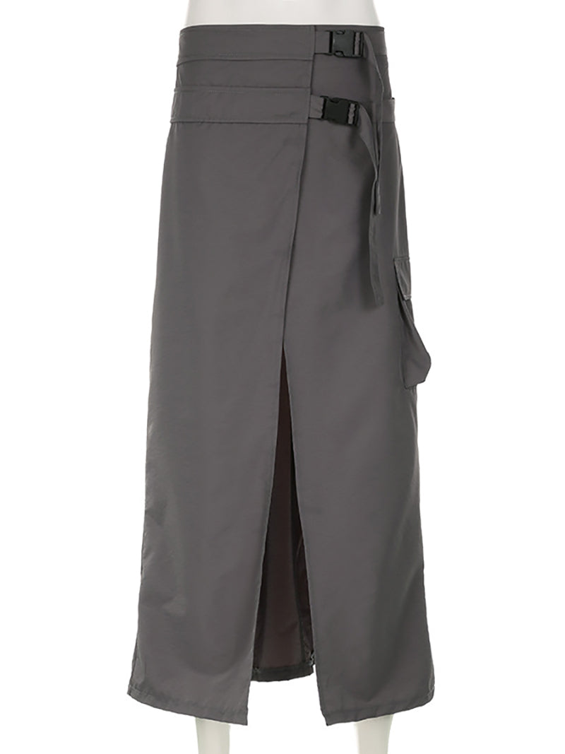 High Slit Casual Cargo Skirt