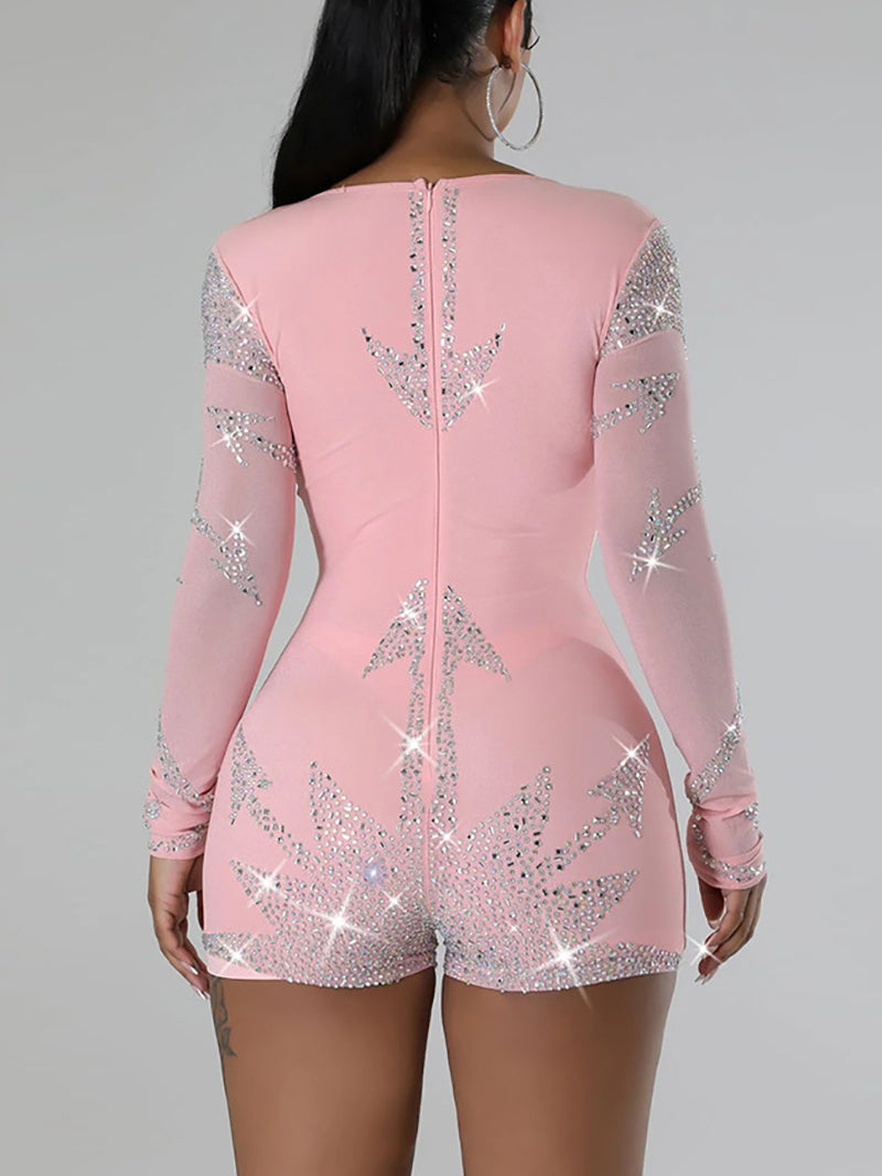 Sexy Rhinestone Slim Romper