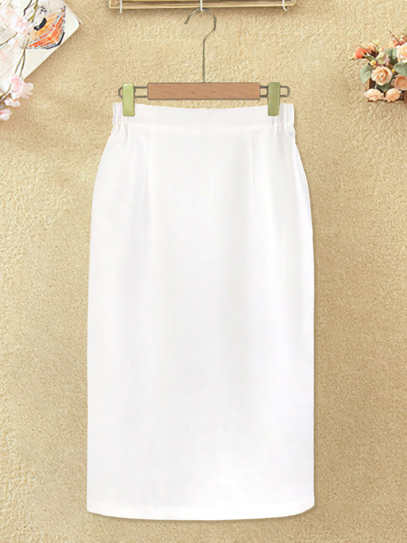 Solid Color High Waist Mid Skirt