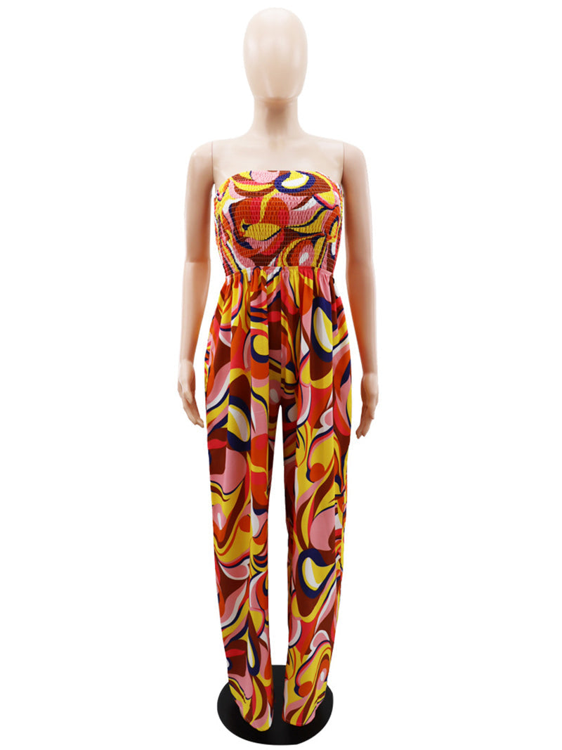 Strapless Backless Print Jumpsuit