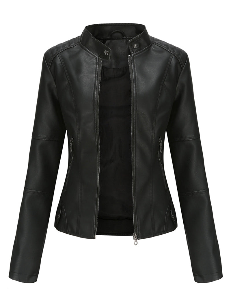 Stand Collar PU Leather Jacket